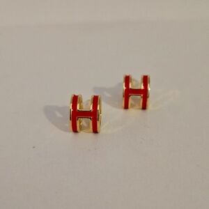 Red and Gold H Earrings